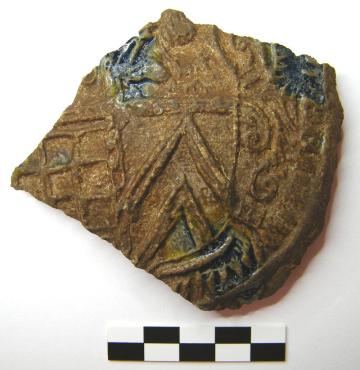 Ecu armorié partiel, bouteille en grès allemand XVIIe siècle.