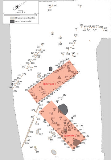 Plan des deux bâtiments néolithiques.