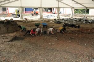 Vue panoramique des niveaux d&rsquo;occupation du second &acirc;ge du Fer mat&eacute;rialis&eacute;s par des tessons d&rsquo;amphores