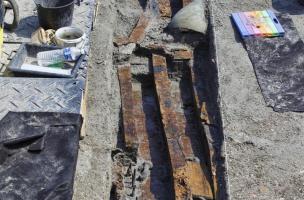 Premier sondage d'exploration sur l'&eacute;pave romaine, port antique d'Antibes (Alpes-Maritimes), 2012.