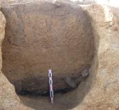 Silo à grains : au fond, la couche noire renfermant des restes de graines
