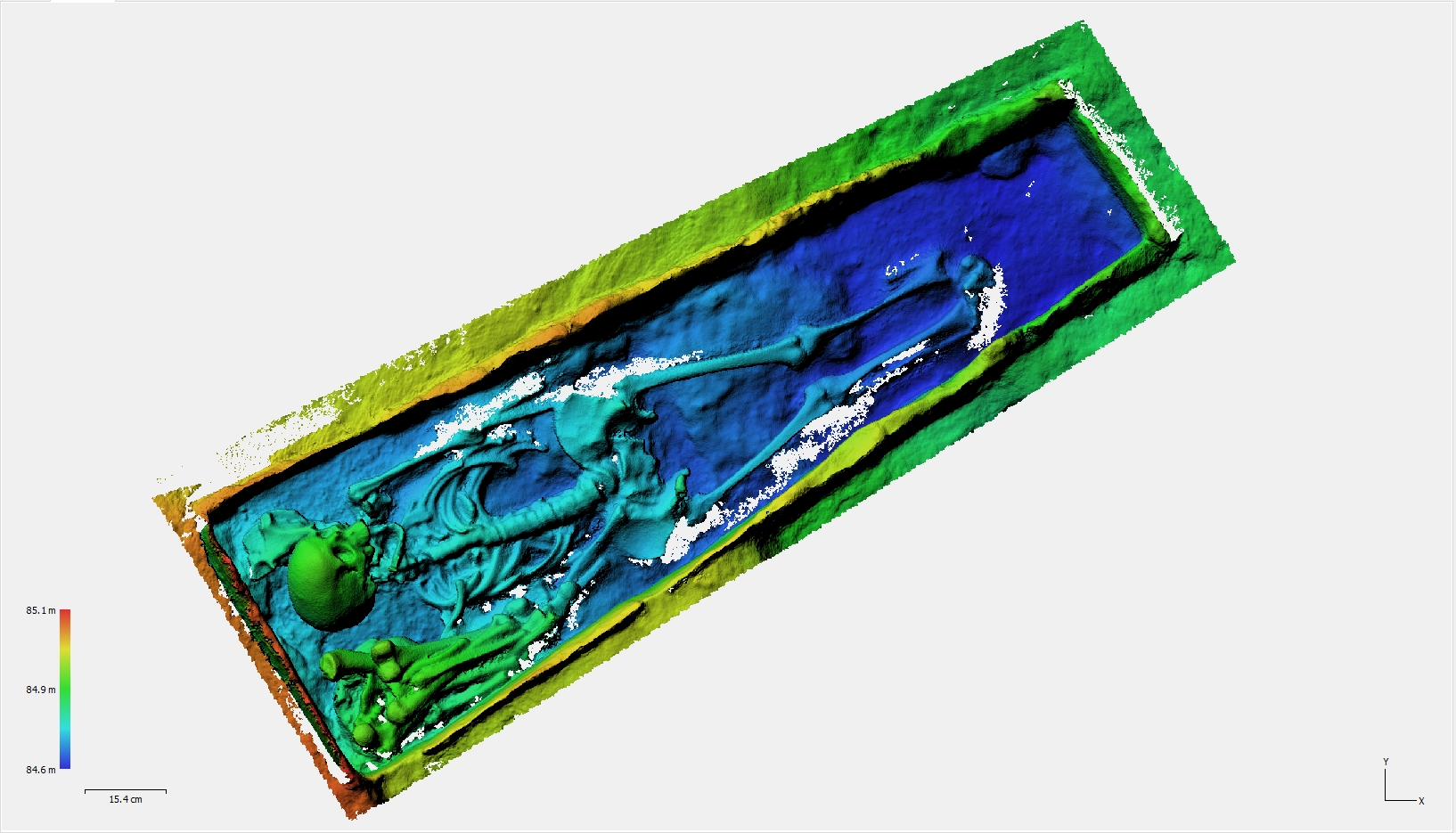 Fig.08. Le MNE (mod&egrave;le num&eacute;rique d&rsquo;&eacute;l&eacute;vation). Les couleurs repr&eacute;sentent des profondeurs diff&eacute;rentes.